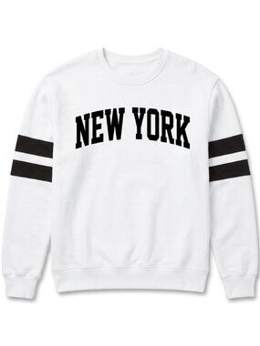 Men's New York Crewneck White Black Varsity Stripe Graphic Sweatshirt S-XL